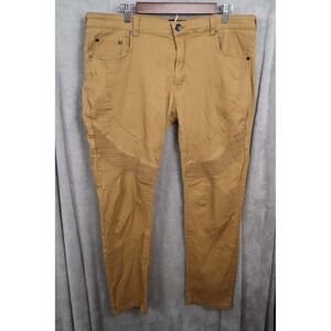Reset Mens Moto Biker Jeans Tan Khaki Ribbed Slim Fit Stretch Pants 40x32